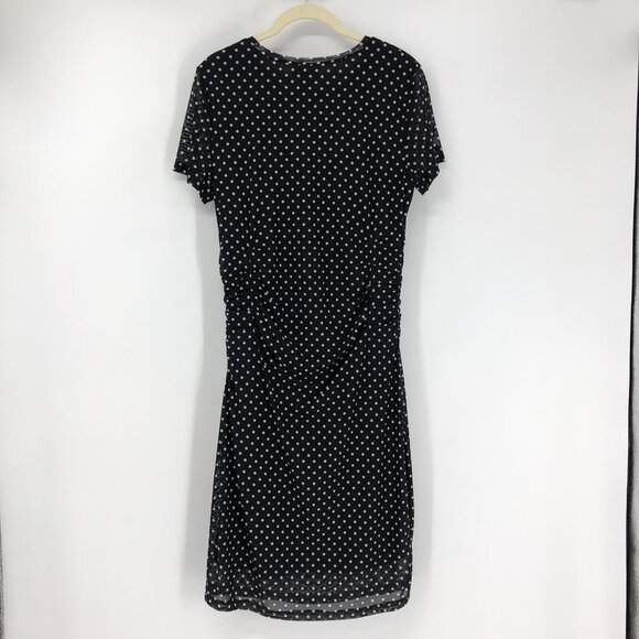 Le Chateau Black white Polka Dot short sleeve ruched NWT Dress Size Large - Picture 2 of 16